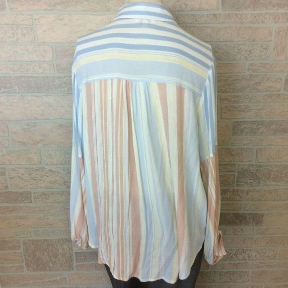 Umgee USA Blue Orange Striped Blouse Top Medium - Picture 3 of 6